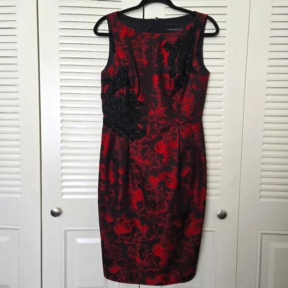 Carmen Marc Valvo Beaded Floral Dress Size 8 - Picture 1 of 13